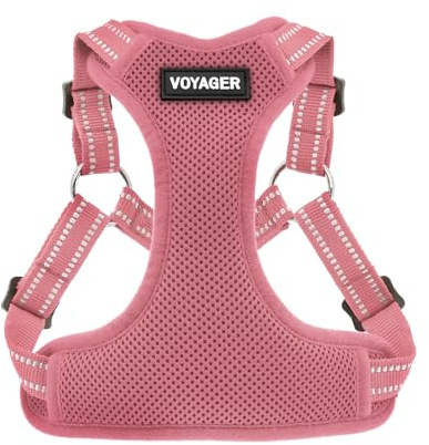 Voyager Verstellbares Hundegeschirr mit Reflektorstreifen by Best Pet Supplies - Strapazierfähige Ganzkörperweste ohne Zugkraft mit Leinen-D-Ring, atmungsaktiv, Rosa, size XL