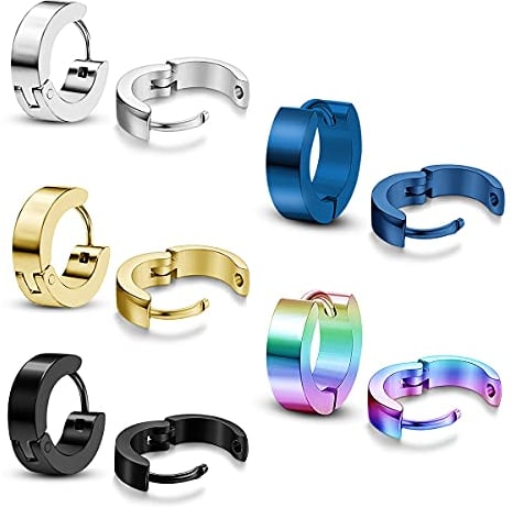 Thokono 5 Paare Huggie Creolen Ohrringe Set Edelstahl für Damen Herren, Allergiefrei Ohrstecker Creolen Ohrringe, 14mm Runder Coole Hoop Piercing Ohrring set