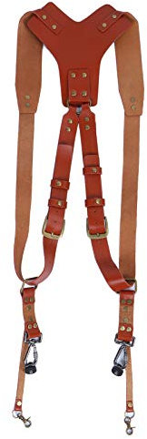 Tiiyee Digital Camera Strap PU Leather Dual Braces Adjustable Stable Harness with Safety Ring Rivet Digital Photography Accessory for Protecting Camera