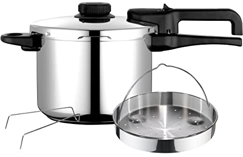 Fagor Dual Xpress Olla a Presión 6 Litros, Inducción, Express Super Rápida, Acero Inox. 18/10, Todo Tipo Cocinas, Fondo Termodifusor, Regulador de Presión, 5 Sistemas Seguridad, Incluye Cestillo