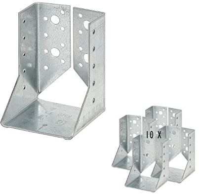 10 x siwitec Balkenschuh Typ B 100 x 140 mm, Sendzimir Verzinkt, CE-Kennzeichnung, Materialstärke 2mm, Witterungsbeständiger Holzverbinder, Pfostenschuhe, Balkenverbinder