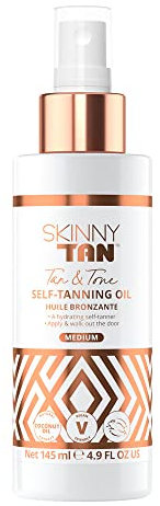 Skinny Tan Tan & Tone Self Tan Oil - Streak Free Natural Looking Fake Tan with Coconut Oil, Enriched with Guarana Extract to Tone & Firm Skin, Cruelty-Free & Vegan - Medium, 145ml