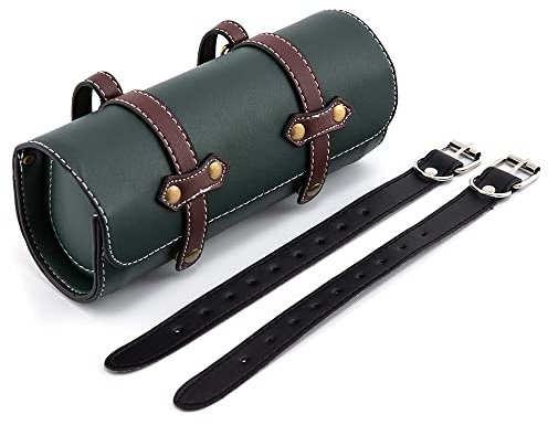 APEBAZY Modische Motorrad Aufbewahrungstasche Universal Motorrad Satteltasche Werkzeugtasche PU Leder wasserdicht Motorrad Sattel Taschen,Schwarz mit 2 Riemen