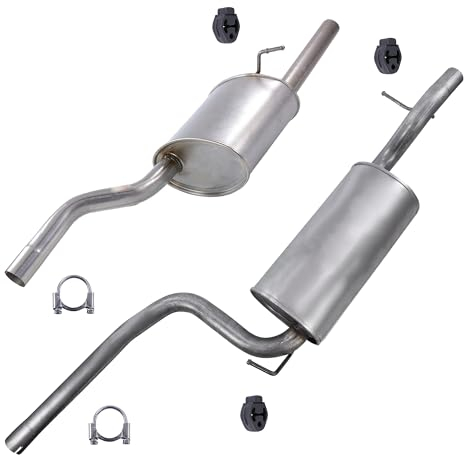 ATEC Germany Auspuff Schalldämpfer Set 1x Mittelschalldämpfer, 1x Endschalldämpfer, mit Montagematerial Kompatibel mit FORD FOCUS Mk1 Turnier (DNW)