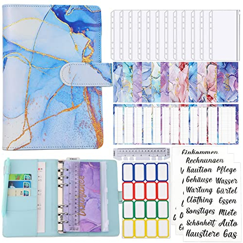 Budget Planner Deutsch,Spar Challenge Buch Für A6 Budget Binder,Beginner Budget Mit Geld Organizer Sparen Mappe,Finanzplaner Sparbuch,Haushaltsbuch Mit Geldfächer (Blau)