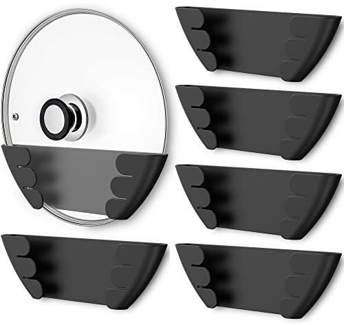 Universal Pot Lid Organizer for Cabinet - Upgraded Patented Niceyos 6 Pack Pan Lids Organizers Inside Door Wall Mount Pots Top Storage Rack Holder Kitchen, Fits 6 to 13 (Black)