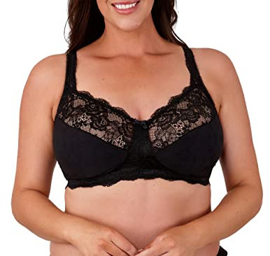 Women's Total Support Non Wired Lace Full Cup Non Padded Soft Cup Bra (Black, 38DD)