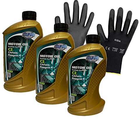 ILODA Schutzhandschuhe + 3x MPM 1Liter 5W-30 Premium Synthetic C2 Citroen Peugeot Motoröl, ACEA C2, API SN, API CF