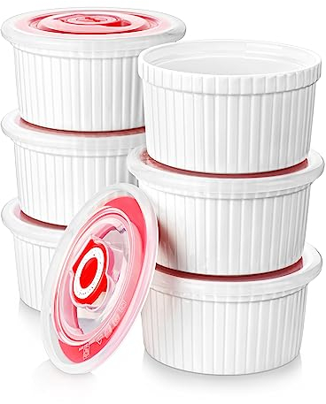 MALACASA 6 Piezas Moldes para Soufflé 240 ML, 9,2 x 5 cm Cuencos de Aperitivo Ramequines de Porcelana Blanca, Tazas de Natillas Para Hornear, Aptos Para Lavavajillas y Horno