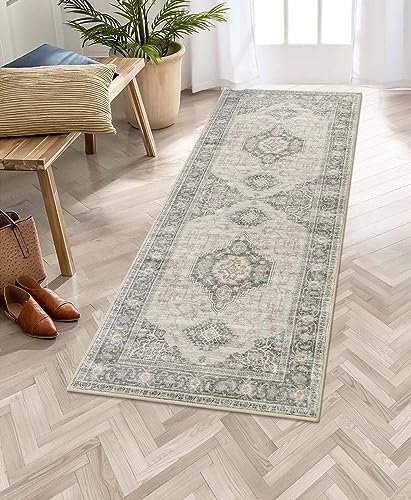 Lahome Orientalischer Küchenläufer, waschbar, für Flur, 1,8 m, rutschfest, Vintage-Stil, weich, lang, für Waschküche, Nachttisch, Eingangsbereich, Grau/Braun