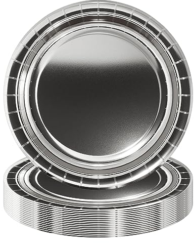 16Pcs Metallic Silver Party Paper Plates 9 inch,Xmas Foil Silver Party Tableware Decor Christmas Silver·Paper Plates Metallic SilverPlates for Christmas PartySupplies Table Decorations