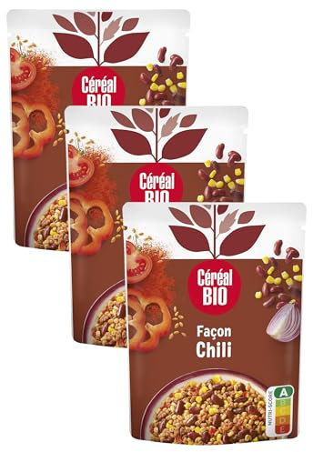 Céréal Bio Façon Chili - Haricots rouges, Maïs doux, Epices - Sachet Micro-ondable, Rapide à Réchauffer - Végan et Bio - 220g - 208496 (Lot de 3)