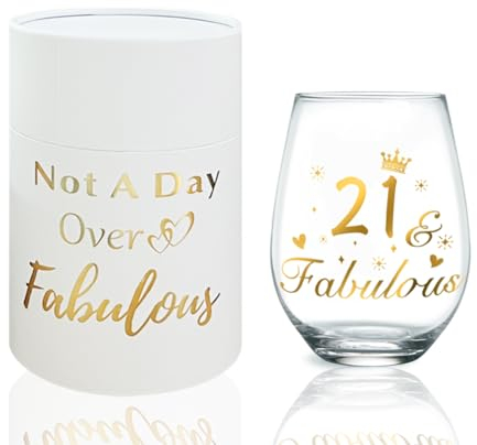 DEARLIVES 21st Birthday Wine Glasses, Gold 17oz Cheers Glasses for Women & Men, Party Decorations