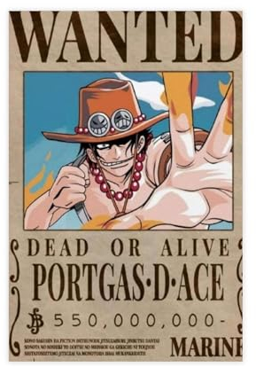 One Piece Ace Bounty Wanted Theme Series Anime Poster 1 Leinwand Poster Schlafzimmer Dekor Sport Landschaft Büro Zimmer Dekor Geschenk ungerahmt 30 x 45 cm