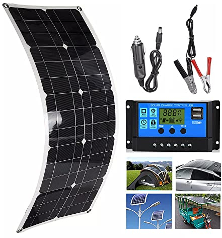 ChesKi Kit De Panneau Solaire Flexible (100 W 200 W 300 W 400 W 500 W 600 W) + ContrôLeur 40 A, Panneau Solaire Portable d'alimentation USB 12 V pour Camping-Car/Toit/Bateau/Voiture/Camping,1x100W