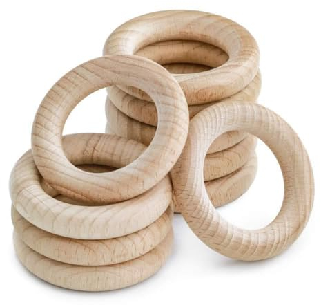 Wisafory 20 Stück Beißring Holz Baby Greifling Holzring Unbehandelt Glatt Holz Kreise Baby Spielzeug Zahnen Ringe Natürliche Hölzerne Ringe für DIY Handwerk Schmuckherstellung 70mm