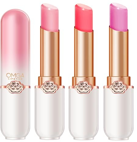 3PCS Baume à lèvres, ensemble de rouge à lèvres transparent à changement de température de couleur, rouge à lèvres hydratant durable pour femme, soin des lèvres naturel, réparation des lèvres (A)