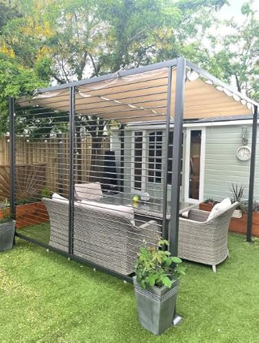 Metal Garden Pergola Outdoor Retractable Canopy Large Gazebo Patio Canopy Structure Hot Tub Sun Shade Deck Marquee Party BBQ Awning Tent Trellis Plant