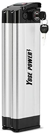 YOSE POWER Ebike battery 36V10.4Ah E-bike Lithium Battery Silver Fish with Charger for Electric Bike Cycle Lockable