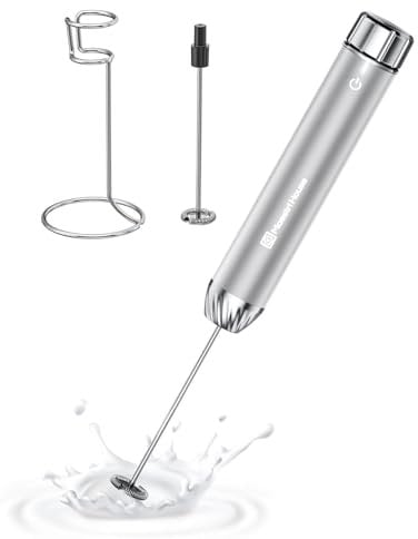 Maestri House Rechargeable Milk Frother with Stepless Speed Control, Handheld Electric Foam Maker Waterproof Detachable Stainless Steel Whisk Drink Mixer Foamer for Lattes, Cappuccino, LunaFro Max