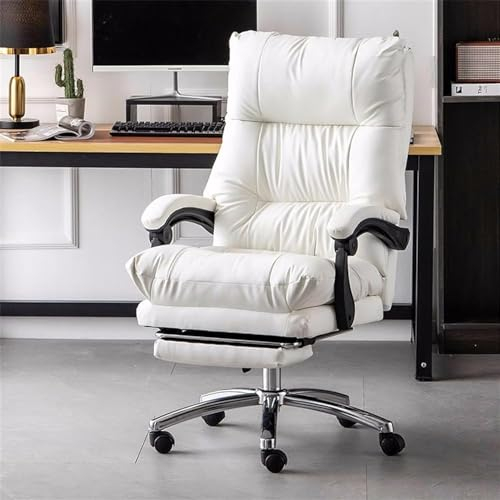 MJBDCVN Chefsessel aus Leder, mit Fußstütze, Schreibtischstuhl, ergonomischer Bürostuhl mit gepolsterten Armlehnen, für Heimbüro (Farbe: Weiß)