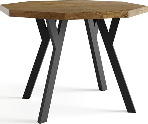 WFL GROUP Moderner Runder Ausziehbarer Esstisch Desmond mit Schwarz Holzbeinen – Erweiterbar bis 200 cm, Ideal für 4 bis 8 Personen - Loft-Stil Tisch für Esszimmer oder Küche - Lefkas Eiche