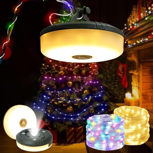 Camping String Lights 10M,2 in 1 RGB & Warm USB Fairy Lights 8 Lighting Modes,Rechargeable tent lights 30s Roll up Portable Stowable String Light for Garden,Gazebo,Camping,Party,Christmas