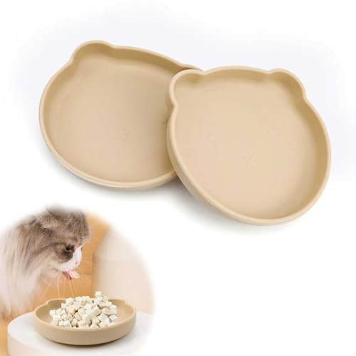 WJUAN 2 Pièces bol pour Chat, Couleur Kaki, Gamelle Chaton, Adapté au Chaud ou au Froid, avec Ventouse en bas, Facile à Nettoyer, Gamelles Chat, Adapté aux Chats, Chiens, Lapins