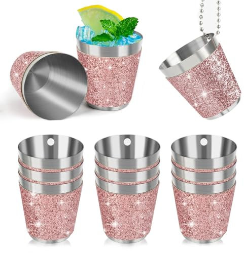 Ghnbajzls 12Pcs Shot Cups Metal for Hanging Shot Glasses Stainless Steel with Chain Shot Glass 30ml Shot Cup for Wedding Parties