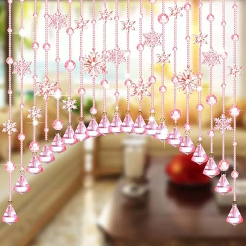 Kristall Perlen Türvorhang Hängender Perlenvorhang Handarbeit Quaste Perlen Fadenvorhang Trennvorhänge Für Schlafzimmer Wohnzimmer Türen Fenster(Pink,60-80cm)