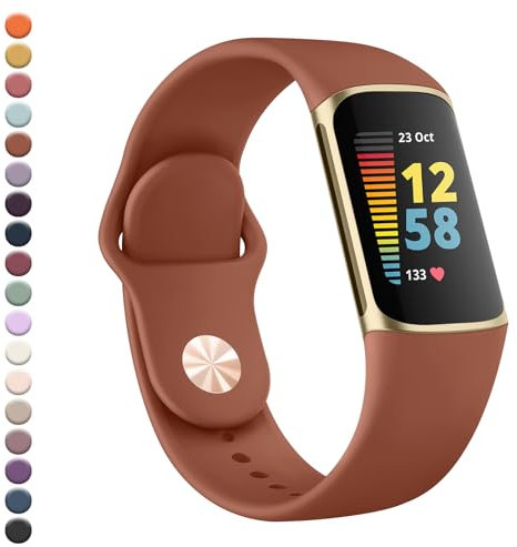 Vanjua Armband kompatibel mit Fitbit Charge 6/Charge 5, weiches Silikon, verstellbar, wasserdicht, Sport-Ersatzarmbänder für Damen und Herren, Fitness-Tracker-Zubehör (braun)