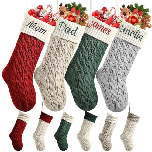 Lifemaison Weihnachtsstrumpf Personalisiert 46cm Große Klassische Gestrickt Bestickte Nikolausstrumpf mit Namen Weihnachtssocken Kamin Hängenden Strumpf für Feiertags,Familienparty,Dekoration,B