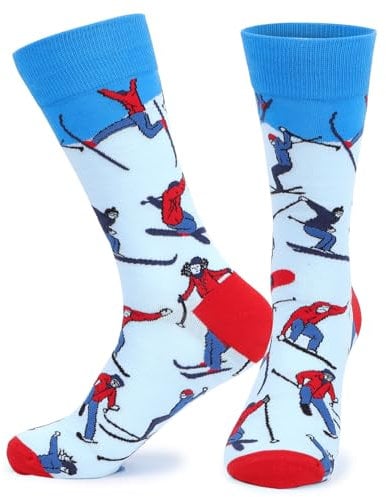 MEJOSER Lustige Socken Herren 39-45 Ski Geschenke Bunte Skisocken mit Motiv Witzig Ski Wandern Weihnachtssocken Skifahren Geschenke für Skifahrer