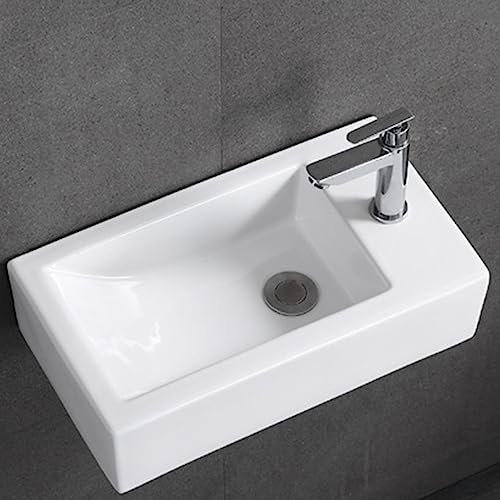 GLETSF Lavabo d'angle en Porcelaine et céramique, lavabo de Salle de Bain à Montage Mural, lavabo sur Colonne de Salle de Bain, lavabo sur Colonne Blanc, Meuble-lavabo.Square 45