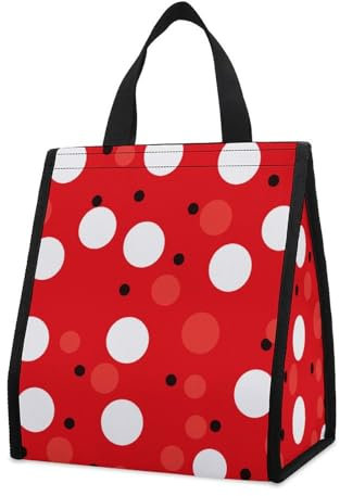 QWHJK Faltbare isolierte Tragetasche, rot/weiß gepunktet, Picknick-Isoliertasche, lässige faltbare isolierte Tasche, rot weiß gepunktet, Einheitsgröße