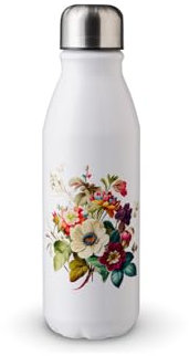 MAXIKIWI - Borraccia a parete singola con tappo a vite, in alluminio leggero non isolato, senza BPA, a prova di perdite, con fiori vintage acquerello, 500 ml