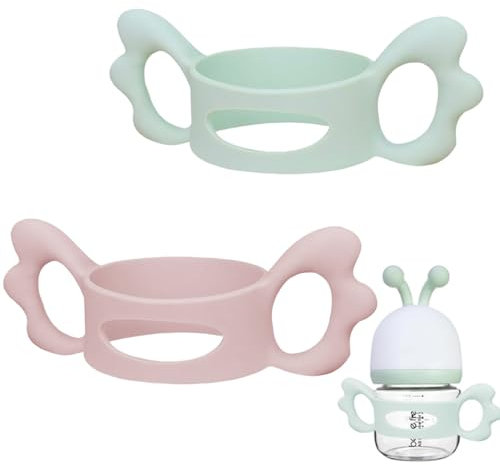 2Pack Babyflaschen Griffe, Babyflaschengriffe Silikon Flaschengriff Griffhalter für Avent Weithals PP Glas Babyflaschen Babyflaschen Zubehör Außendurchmesser über 6cm für Flasche
