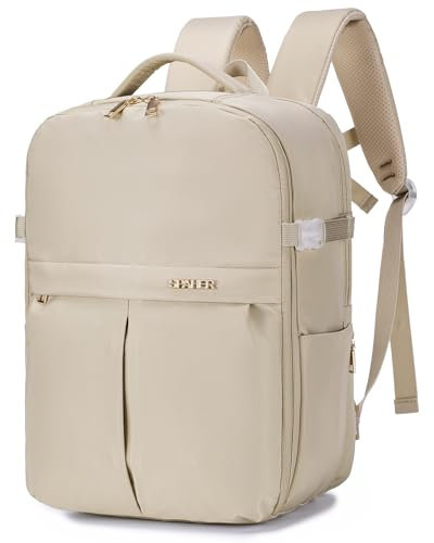 SPAHER Reiserucksack Handgepäck 40x30x25 Eurowings Laptop Rucksack 15,6 Zoll mit Laptopfach Business Arbeit Reisen Rucksack Herren Schulrucksack für Teenager Notebook College Damen Beige