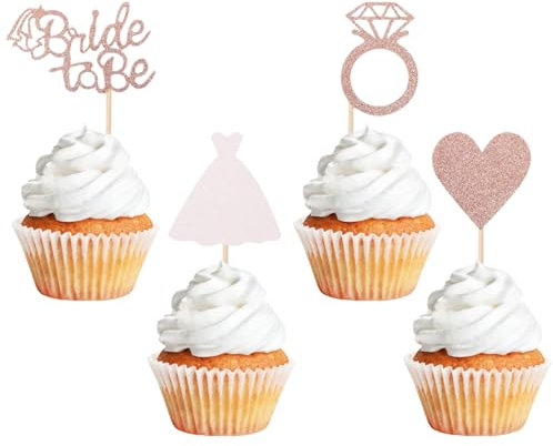 Bride Cupcake Topper, 24 Stück Cupcake Dekoration Braut, Kuchendekorationen Bride, Torten Dekoration Bride to Be, für Verlobung Junggesellenabschied Hochzeit Brautdusche Party(D)
