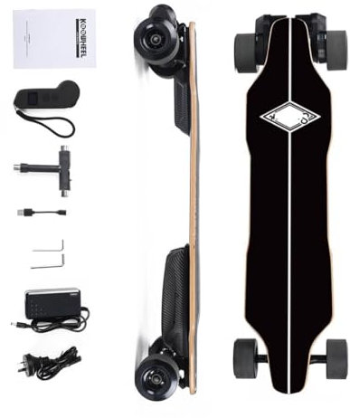 Rxbycxshi Elektro-Skateboard für Erwachsene Longboard mit 450W-Naben Motoren, 4WD Off-Road Höchstgeschwindigkeit Skateboard, IPX4 Wasserdicht, Max Last 100KG