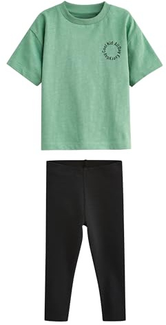 NEXT Jungen Standard Kurzarm-T-Shirt und Leggings im Set Green/Black Oversized numeric_80-numeric_86