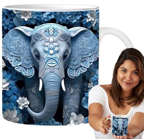 Elephant Themed Stein - Elephant Design Tankard, 350ml Large Capacity Coffee Cup | Long Lasting Stylish Ceramic Drink , Multipurpose Use for Juice Soup Whiskey Wine Serving for Home and Restaurant