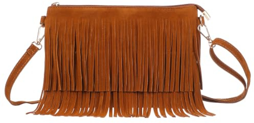 Abaodam Cowgirl Bags for Women, Brown Boho Tassel Crossbody Bag, Vintage Fringe Shoulder Purse, Faux Leather Saddle Handbag Western Style for Girl Ladies Festivals Travel