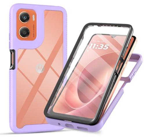 Sawiqpd for Motorola Moto G06 Case and Screen Protector, Purple | 360 Degree Protection, Military Heavy Duty Protection, Hybrid PC & TPU, Shockproof Full Body Bumper, Clear Slim Phone Cover