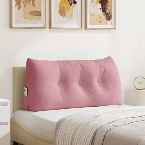 VIHHQGC Samt Rückenkissen 100 x 24 x 50 cm Rosa mit Seitentasche und abnehmbarem Bezug für Sofa und Bett - Ergonomische Stütze und Lumbar Support