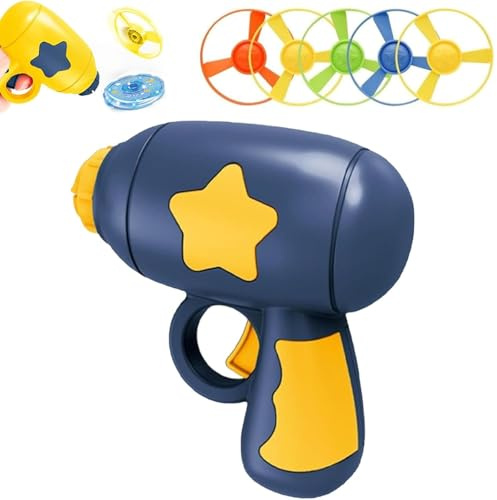 Cat Toy Propeller Launcher, Interactive Flying Disc Launcher Toy with Colorful Flying Propellers Set for Cats & Dogs, Flying Saucer Toys for Kitten Puppy Chasing Training Hunting (Dark Blue)