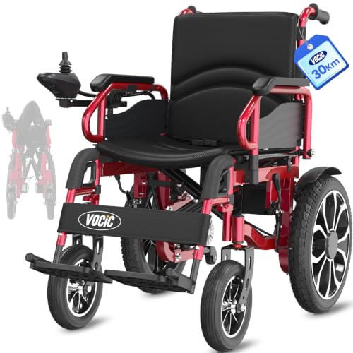 VOCIC V56 Rollstuhl Elektrisch Faltbar Leicht,30KM Elektrischer Rollstuhl bis 150KG,Outdoor Elektrorollstuhl mit 40CM Gummi Luftbereifung für all Gelände,2026 NEW (Passion Red)