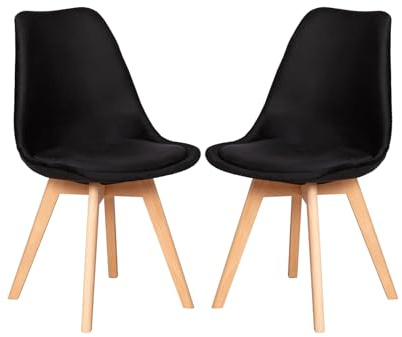 EGGREE 2er Samt Esszimmerstühle Schwarz, Buche Massivholzbeine SGS geprüfte | Ergonomische Gepolsterte Samtstühle in Schwarz, Belastbarkeit bis 120 kg, Retro Design für Esszimmer und Küche