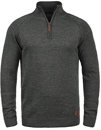 BLEND Danovan Men's Jumper Knit Pullover with Button Border/Half-Zip with Funnel Neck with Zipper, Size:XXL, Colour:Charcoal (70818)