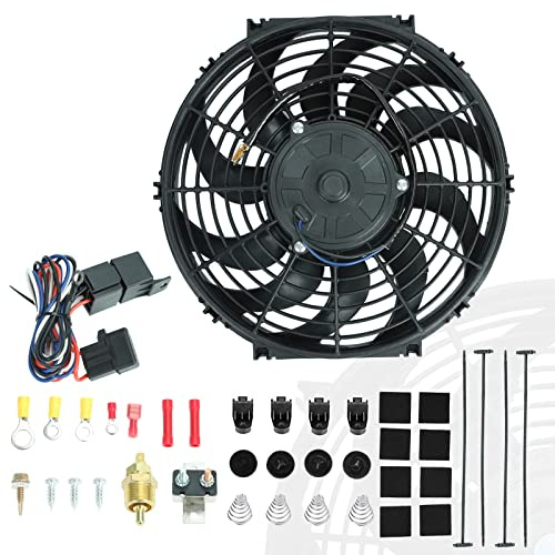 BLACKHORSE-RACING 12 Universal Electric Radiator Cooling Fans + Thermostat Relay & Mount Kit